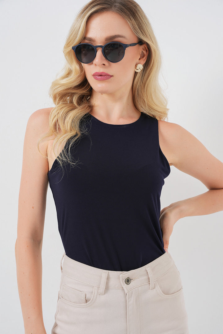 BGD Women Women's Halter Neck Snap Bodysuit 972 - Navy Blue - Roquetas de Mar