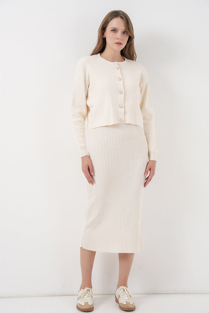 BGD Women Woman Cardigan Dress Knitwear Set 15960 - Ecru - Vilvoorde