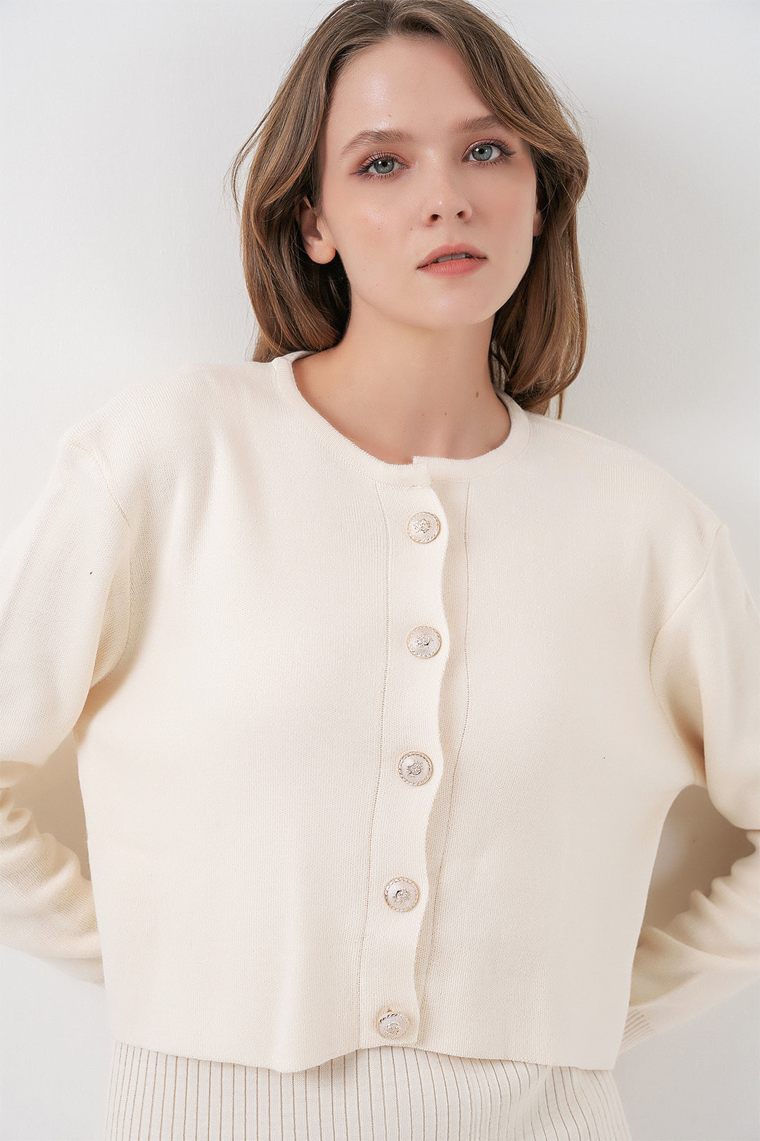 BGD Women Woman Cardigan Dress Knitwear Set 15960 - Ecru - Vilvoorde