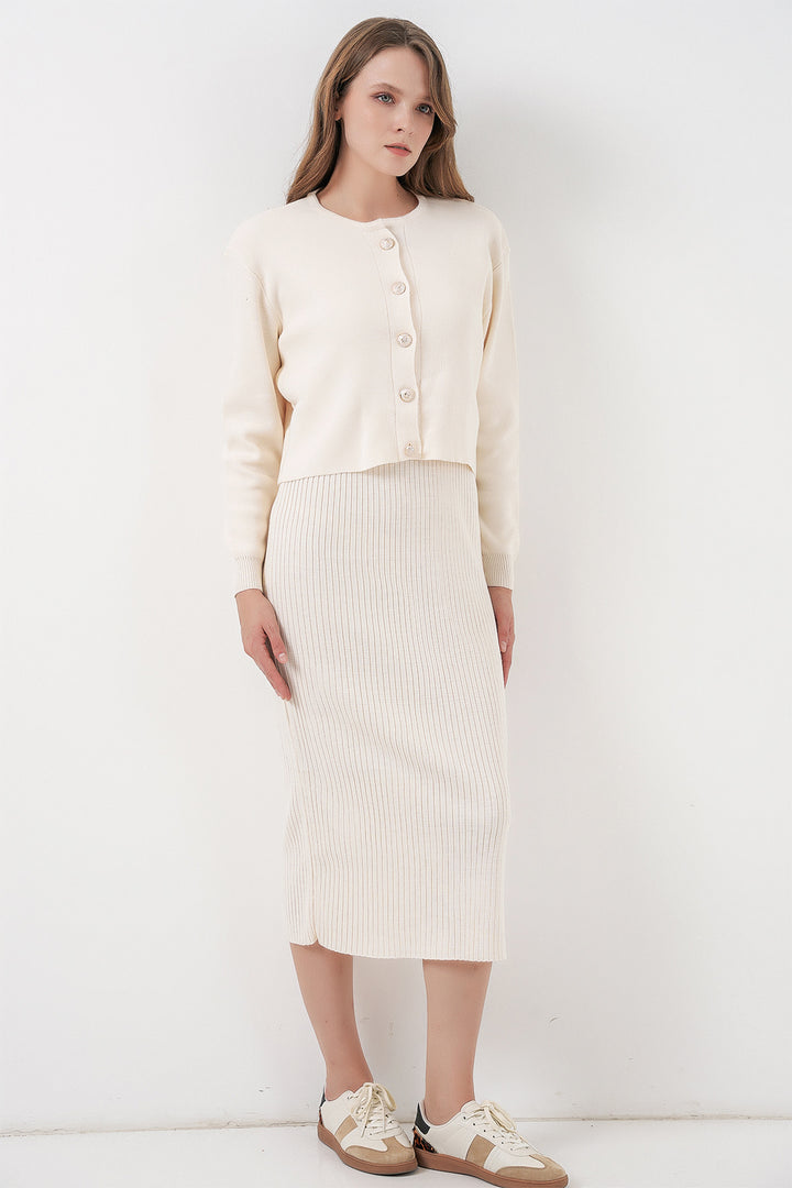 BGD Women Woman Cardigan Dress Knitwear Set 15960 - Ecru - Vilvoorde