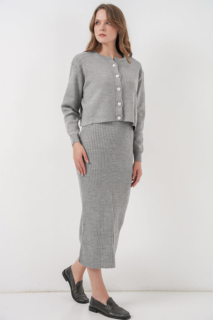 BGD Women Woman Cardigan Dress Knitwear Set 15960 - Grey - Montclair