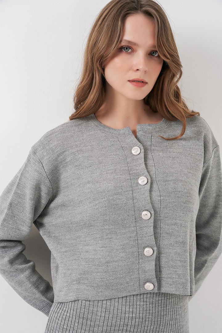 BGD Women Woman Cardigan Dress Knitwear Set 15960 - Grey - Montclair