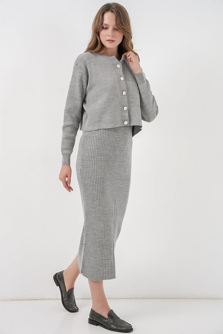 BGD Women Woman Cardigan Dress Knitwear Set 15960 - Grey - Montclair