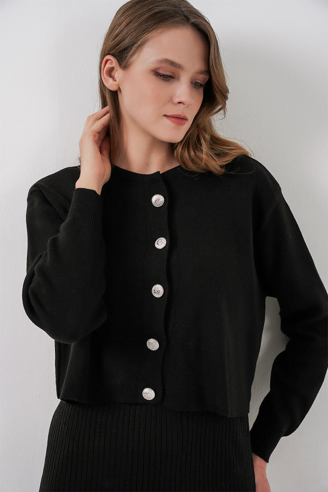 BGD Women Woman Cardigan Dress Knitwear Set 15960 - Black - Fresno