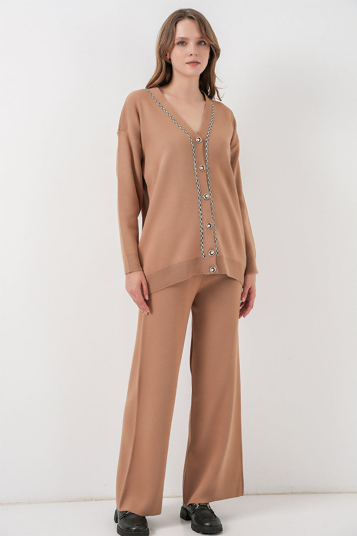BGD Women Women's Cardigan Pants Knitwear Set 15956 - Camel - Santa Ana