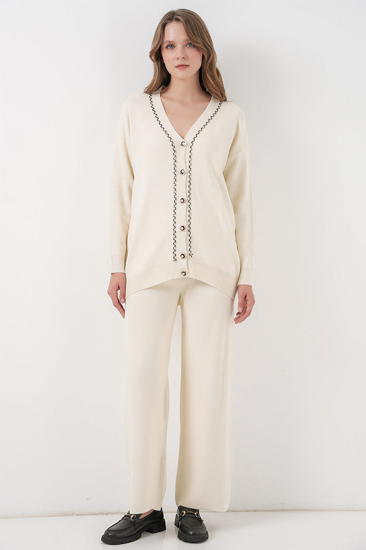 BGD Women Women's Cardigan Pants Knitwear Set 15956 - Ecru - Odivelas