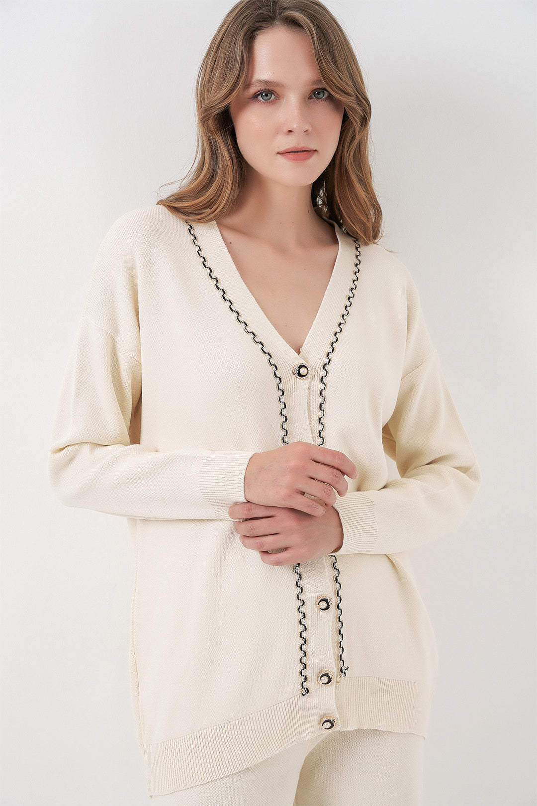 BGD Women Women's Cardigan Pants Knitwear Set 15956 - Ecru - Odivelas