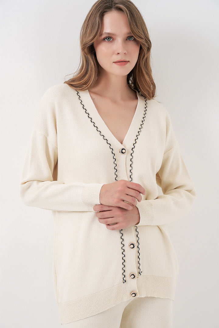 BGD Women Women's Cardigan Pants Knitwear Set 15956 - Ecru - Odivelas