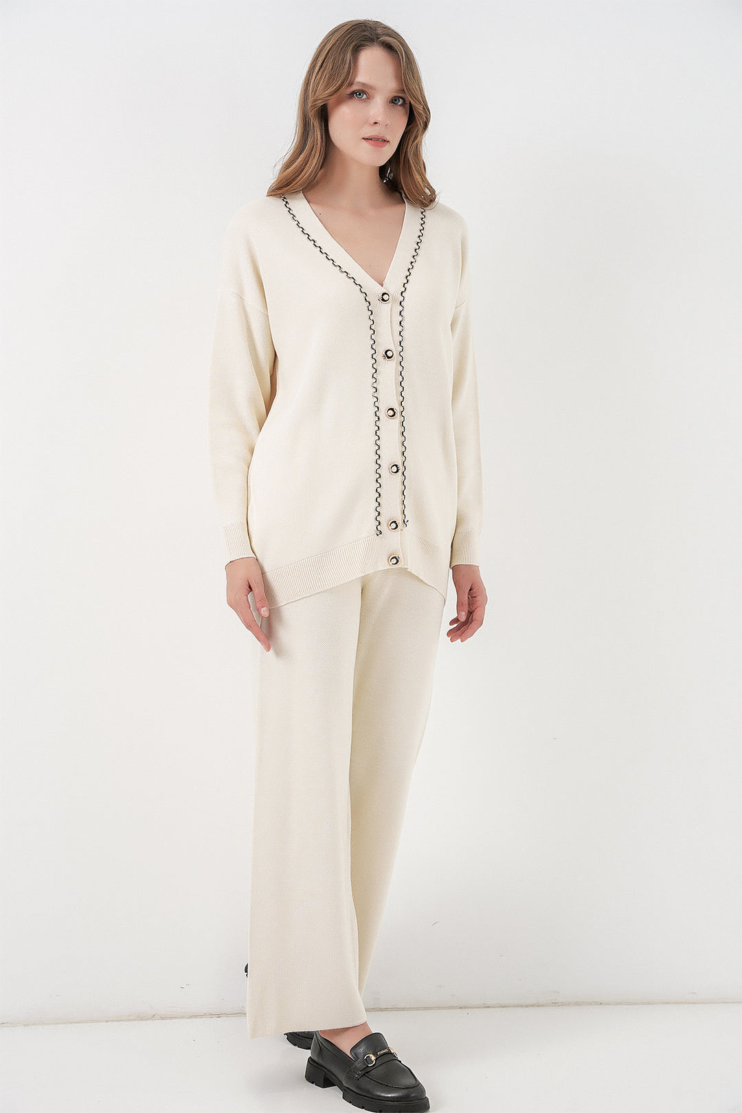 BGD Women Women's Cardigan Pants Knitwear Set 15956 - Ecru - Odivelas