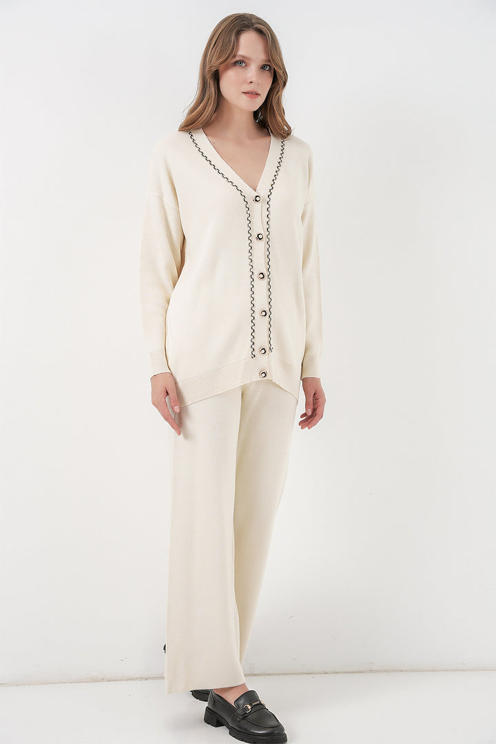 BGD Women Women's Cardigan Pants Knitwear Set 15956 - Ecru - Odivelas