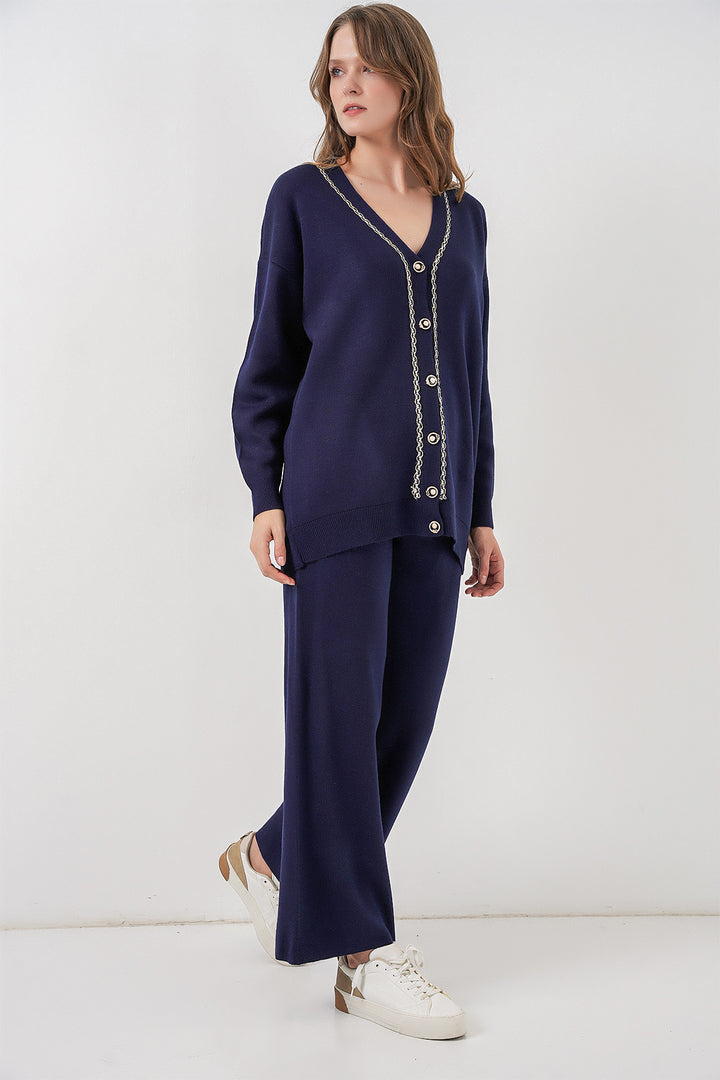 BGD Women Women's Cardigan Pants Knitwear Set 15956 - Navy Blue - Ankeny
