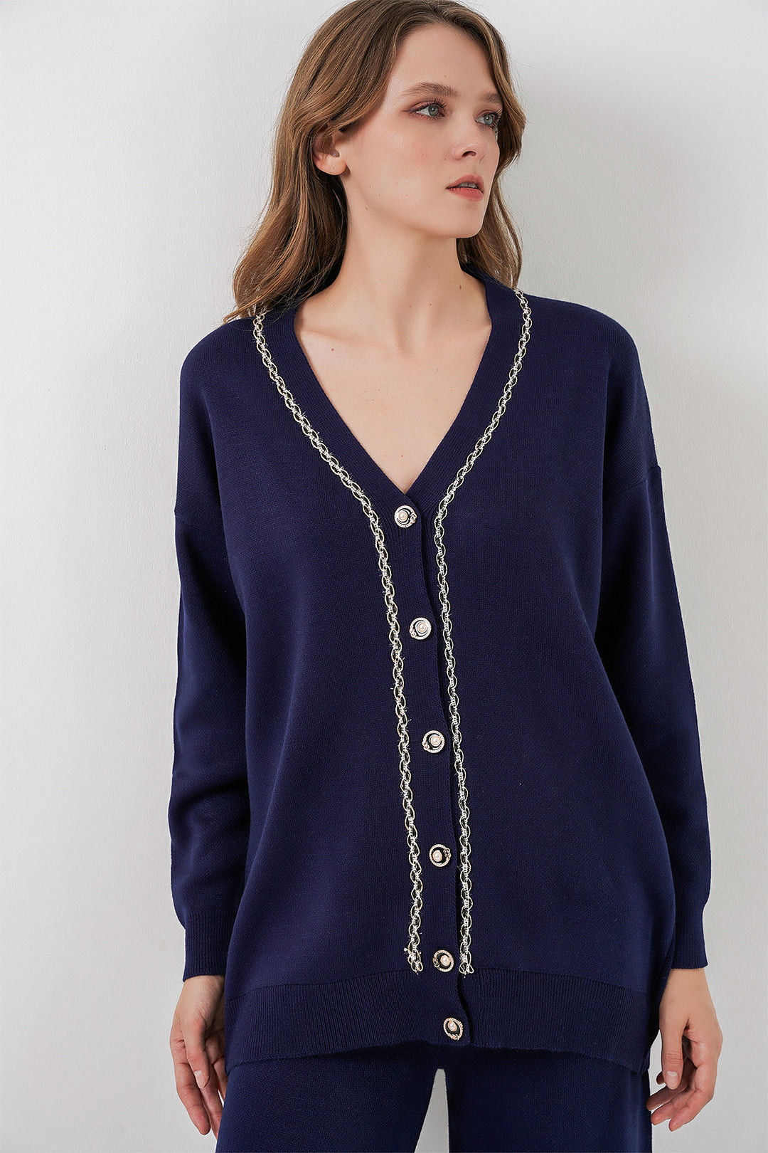 BGD Women Women's Cardigan Pants Knitwear Set 15956 - Navy Blue - Ankeny