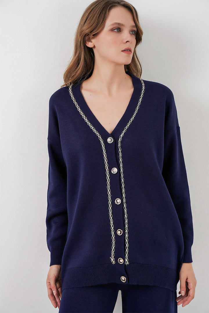 BGD Women Women's Cardigan Pants Knitwear Set 15956 - Navy Blue - Ankeny