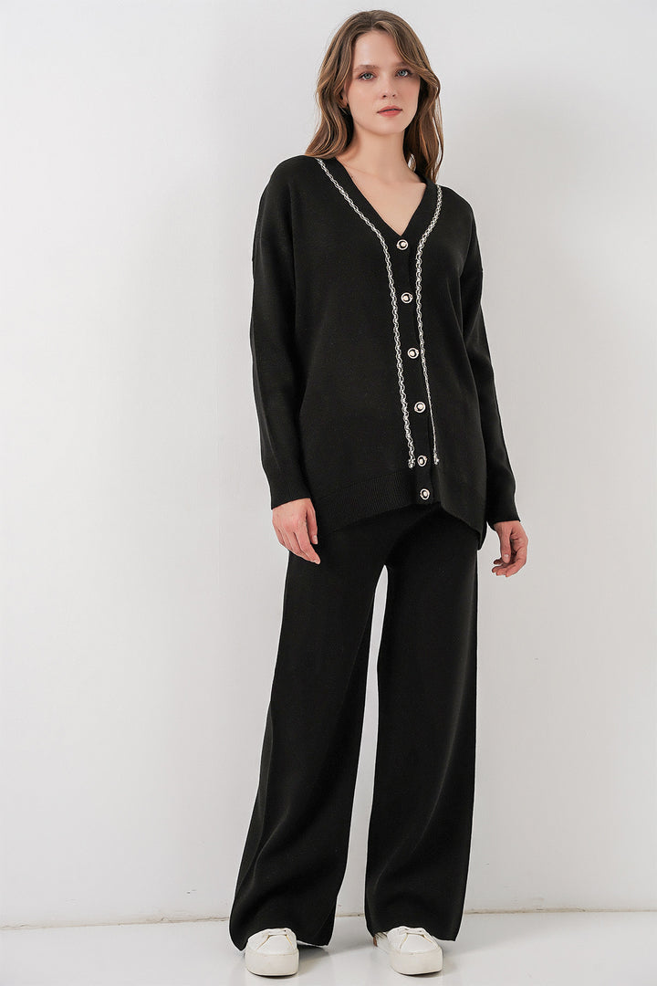 BGD Women Women's Cardigan Pants Knitwear Set 15956 - Black - Hengelo