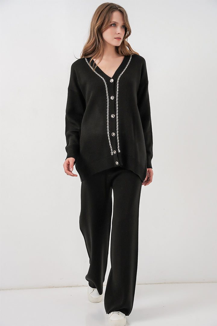 BGD Women Women's Cardigan Pants Knitwear Set 15956 - Black - Hengelo