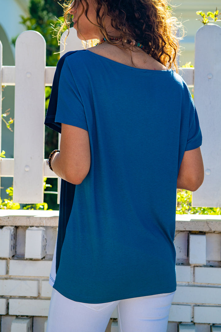 GNS Woman Indigo Color Block Loose T-Shirt GK-JR402 - Calimaya