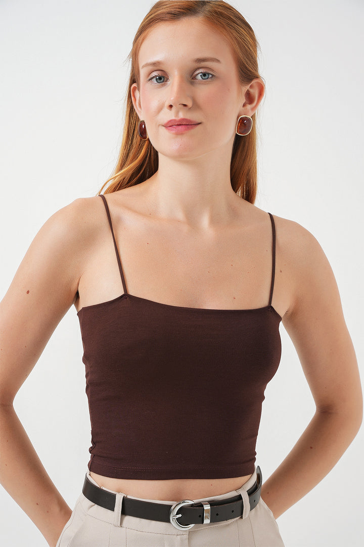 BGD Women Kadın İp Askılı Basic Crop Büstiyer 973 - Kahverengi - Legnano