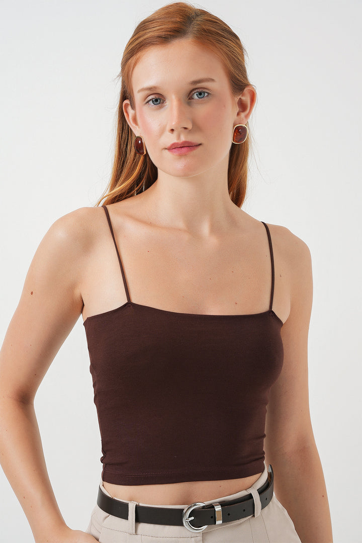 BGD Women Kadın İp Askılı Basic Crop Büstiyer 973 - Kahverengi - Legnano