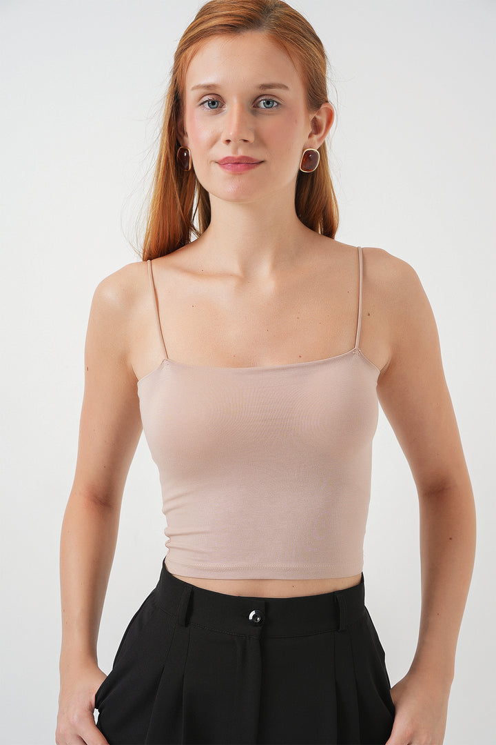 BGD Women Kadın İp Askılı Basic Crop Büstiyer 973 - Krem - Wildomar