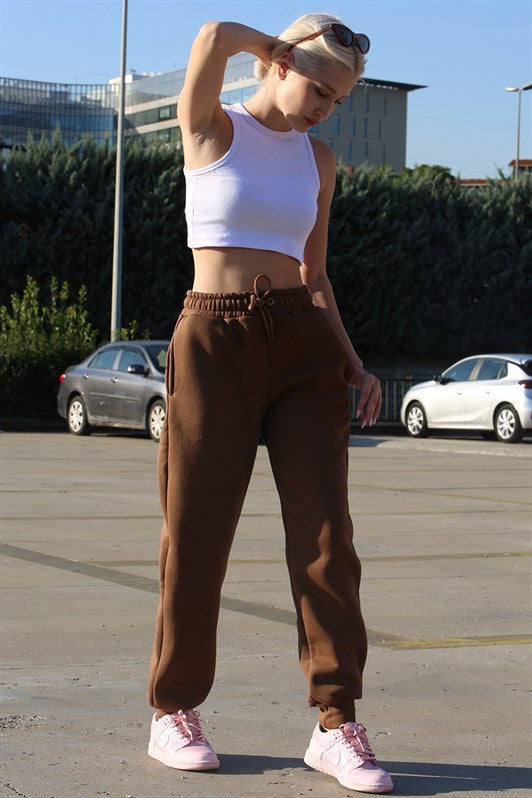 MDX Woman Brown Elastic Waistband Sweatpants with Shirred MG1568 - Sassuolo