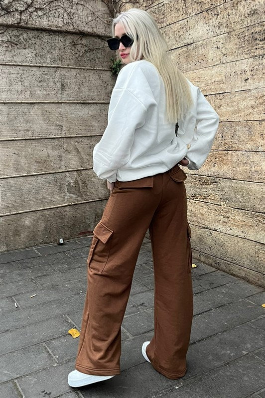 MDX Woman Brown Wide Leg Cargo Pocket Sweatpants MG1615 - Washington