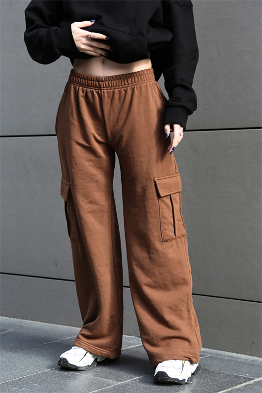 MDX Woman Brown Wide Leg Cargo Pocket Sweatpants MG1615 - Washington