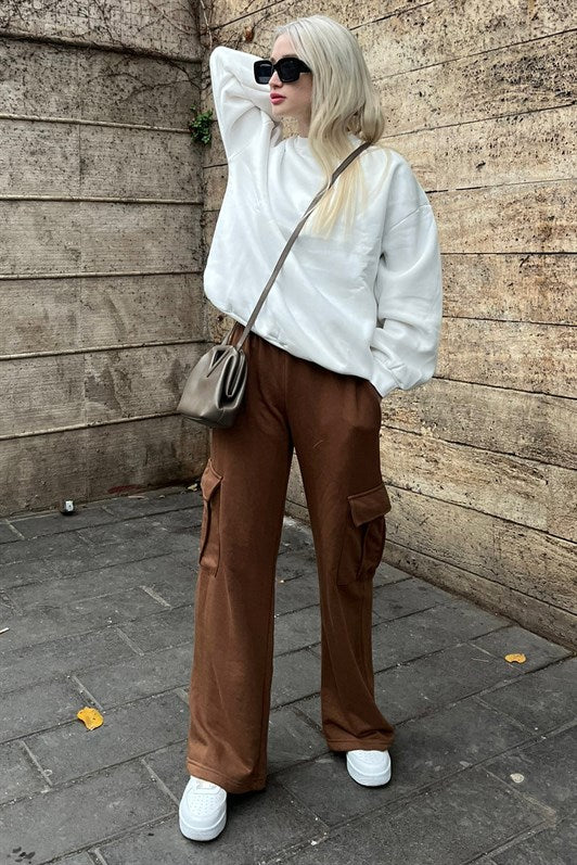 MDX Woman Brown Wide Leg Cargo Pocket Sweatpants MG1615 - Washington