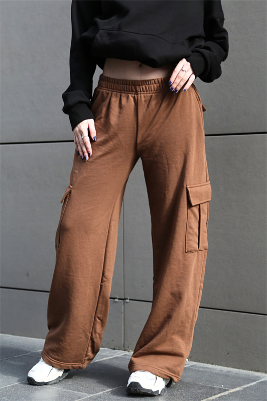MDX Woman Brown Wide Leg Cargo Pocket Sweatpants MG1615 - Washington