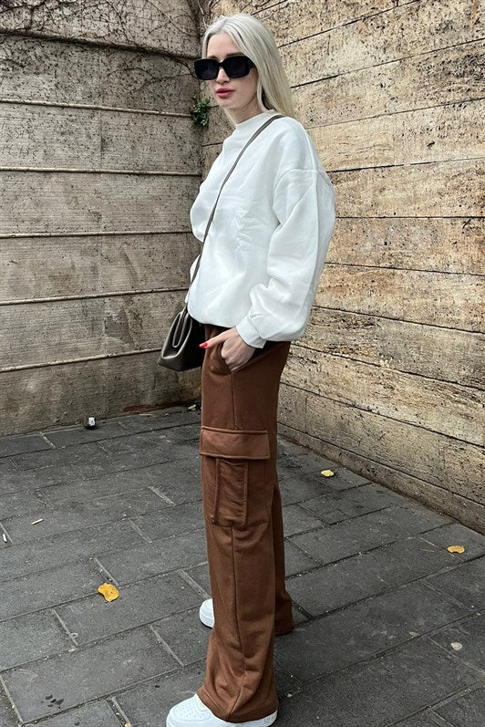 MDX Woman Brown Wide Leg Cargo Pocket Sweatpants MG1615 - Washington