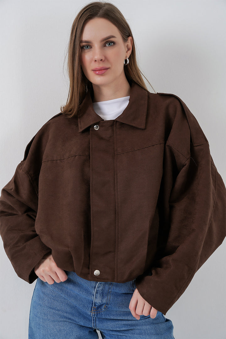 BGD Women Woman Brown Oversized Suede Jacket 1055 - Ameca