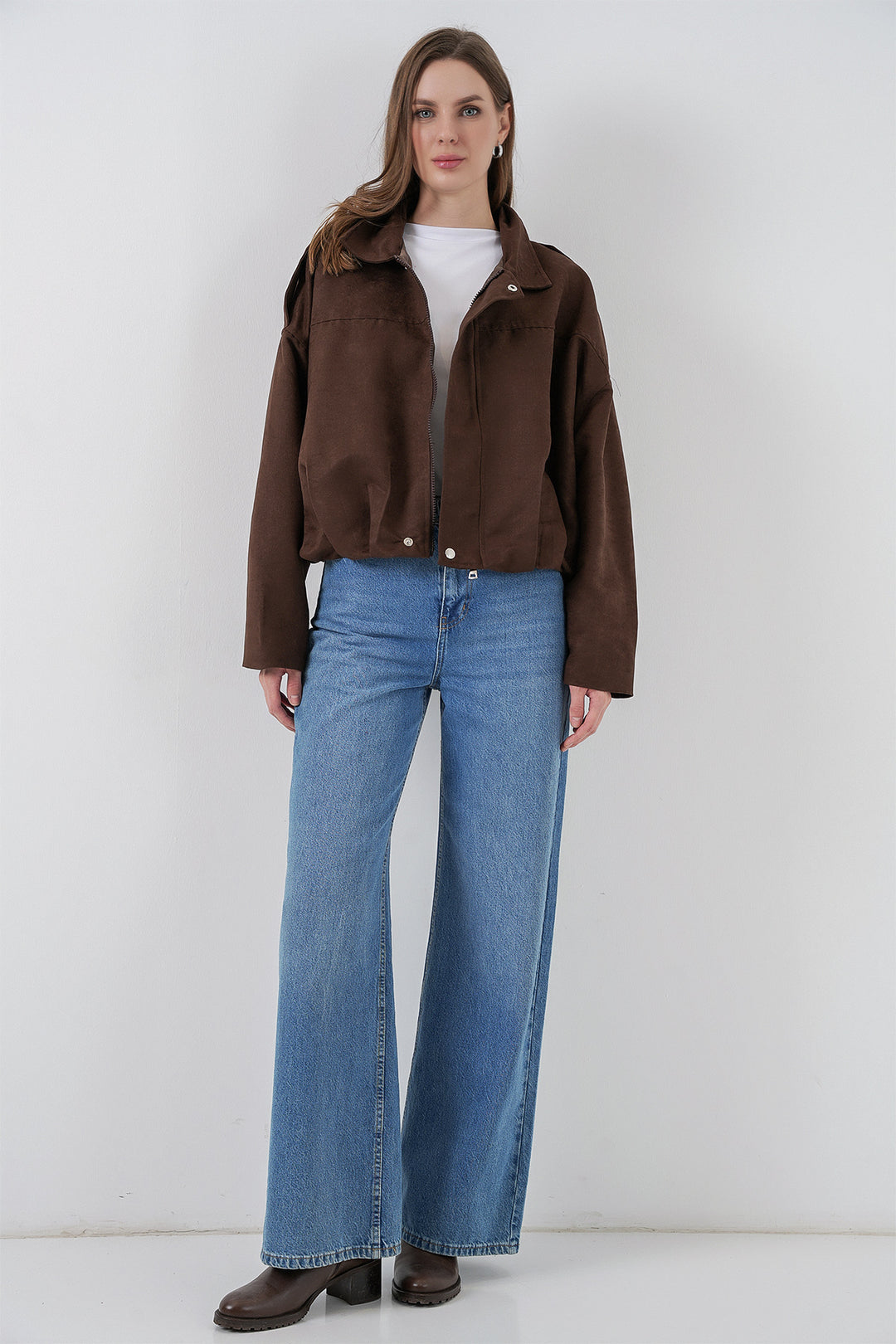 BGD Women Woman Brown Oversized Suede Jacket 1055 - Ameca
