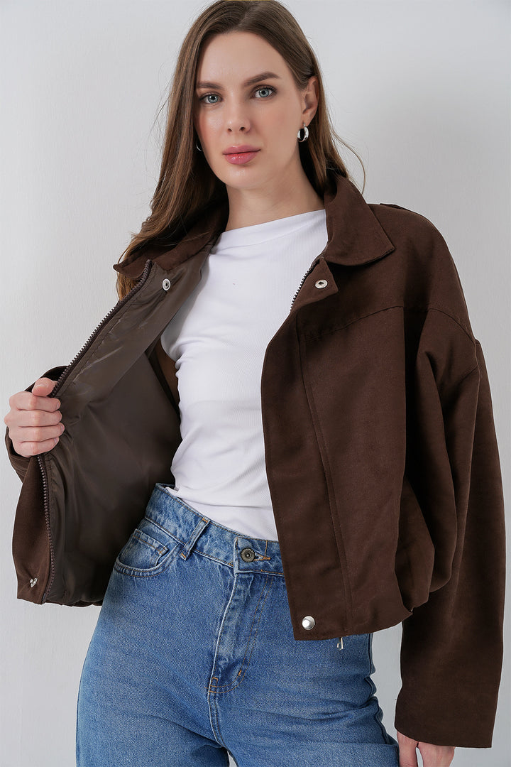 BGD Women Woman Brown Oversized Suede Jacket 1055 - Ameca