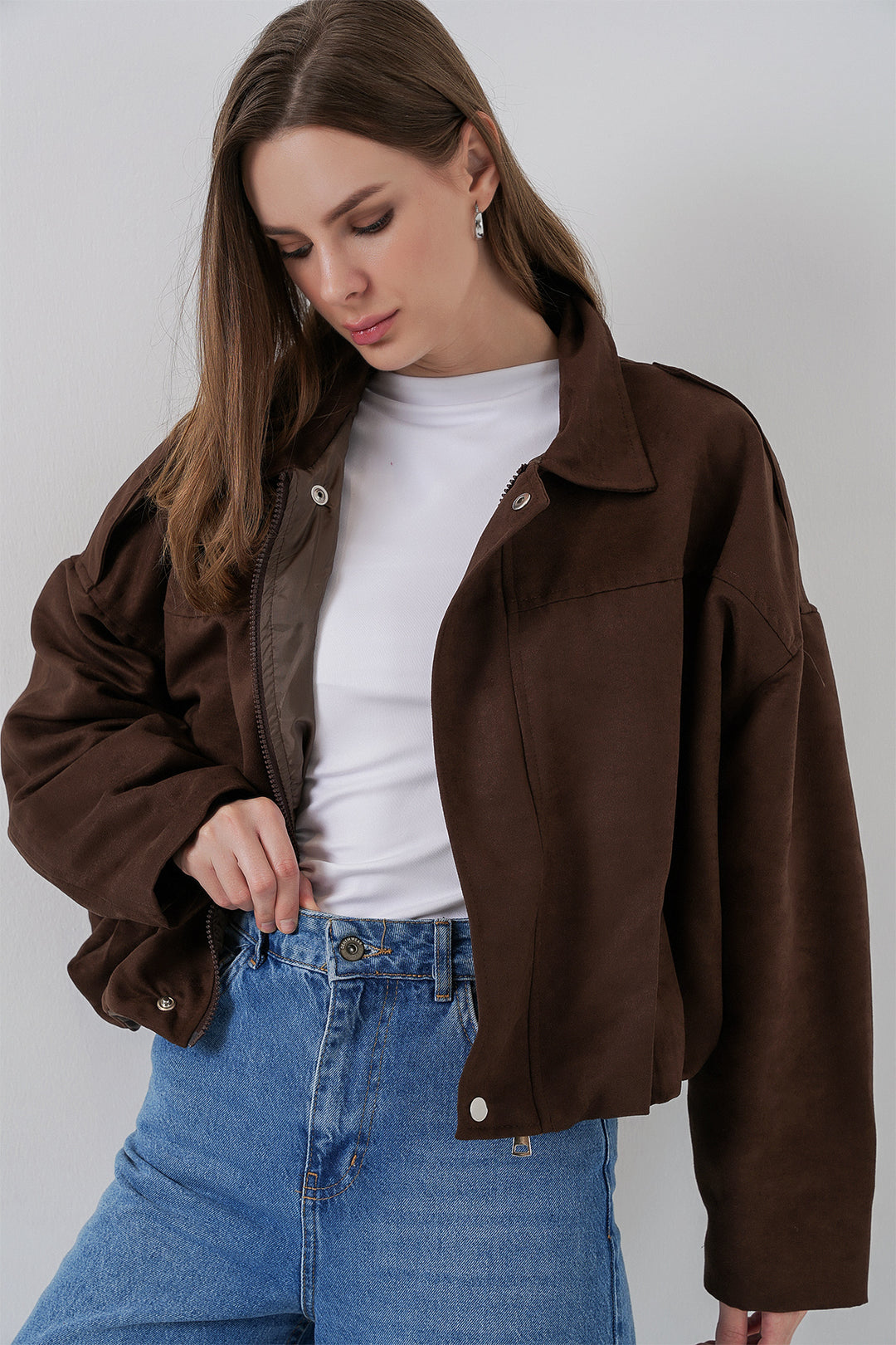 BGD Women Woman Brown Oversized Suede Jacket 1055 - Ameca
