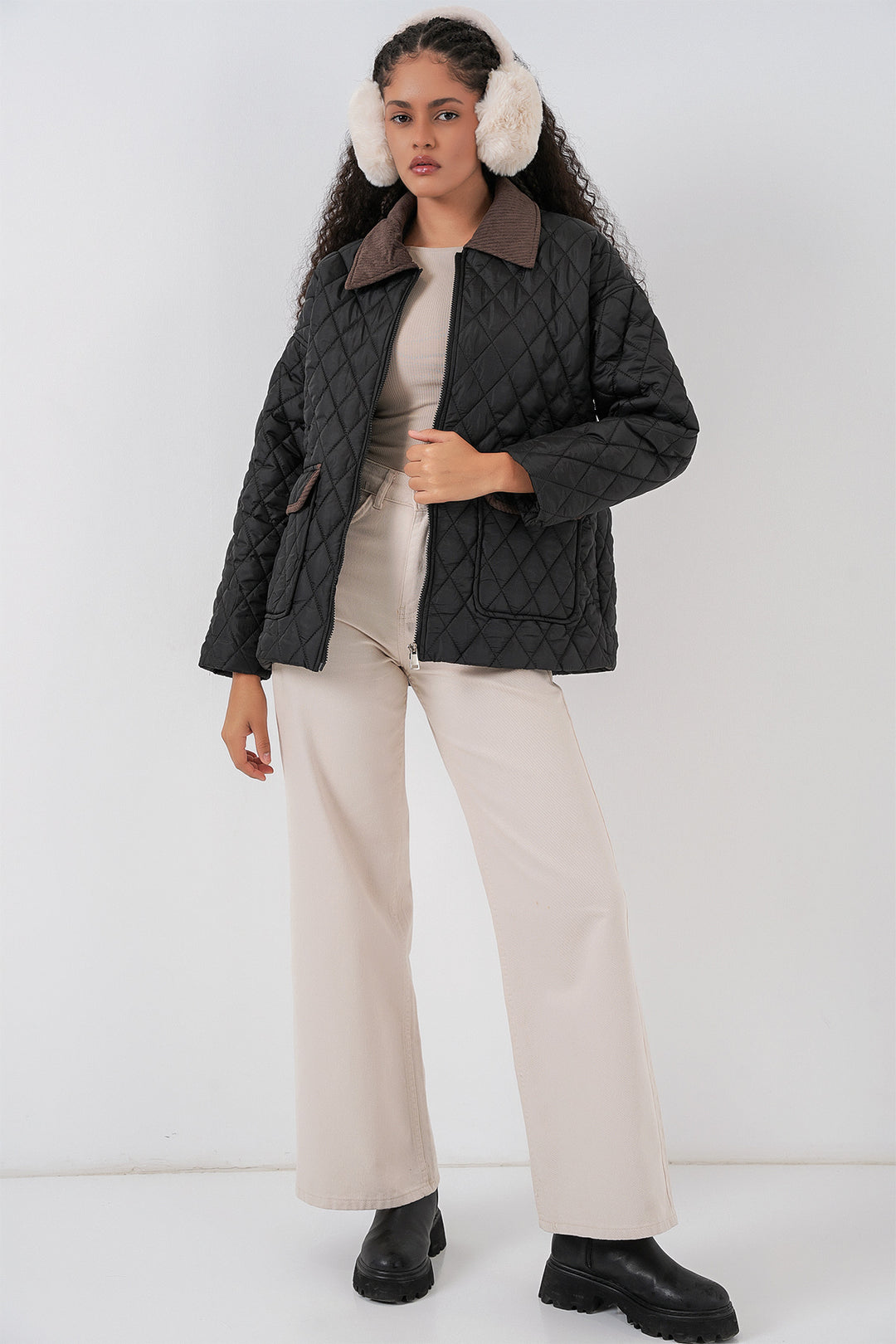 BGD Women Kadın Siyah Kahve Kapitone Oversize Mont 5229 - Luton