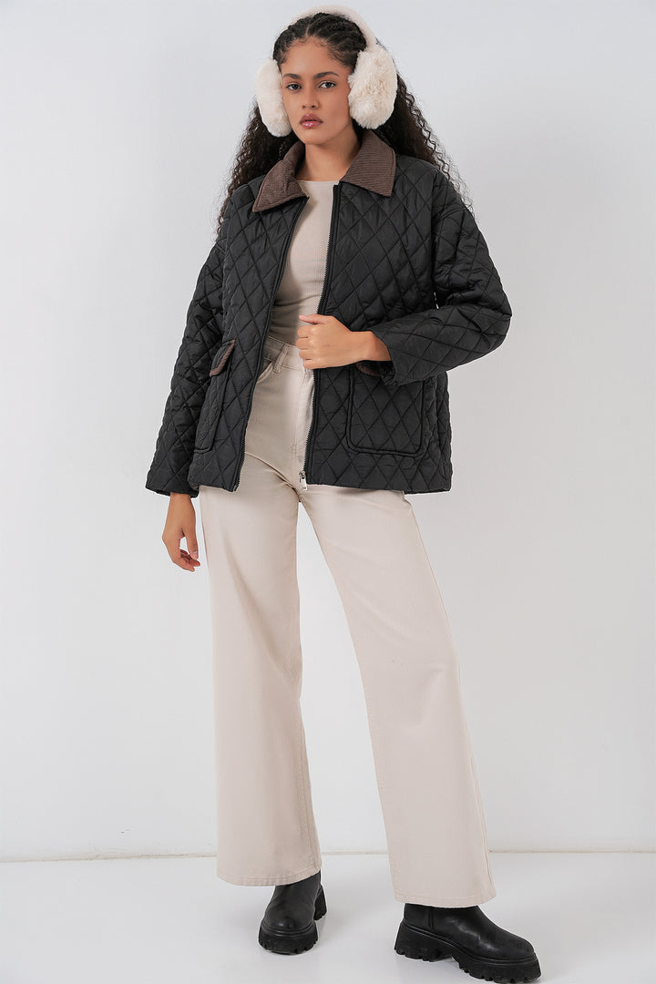 BGD Women Kadın Siyah Kahve Kapitone Oversize Mont 5229 - Luton