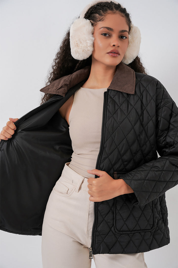 BGD Women Kadın Siyah Kahve Kapitone Oversize Mont 5229 - Luton