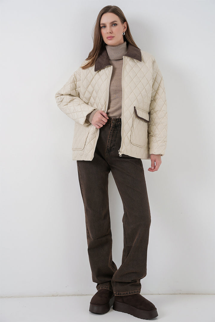 BGD Women Kadın Kapitone Overisze Mont 5229 - Ekru - Chieri