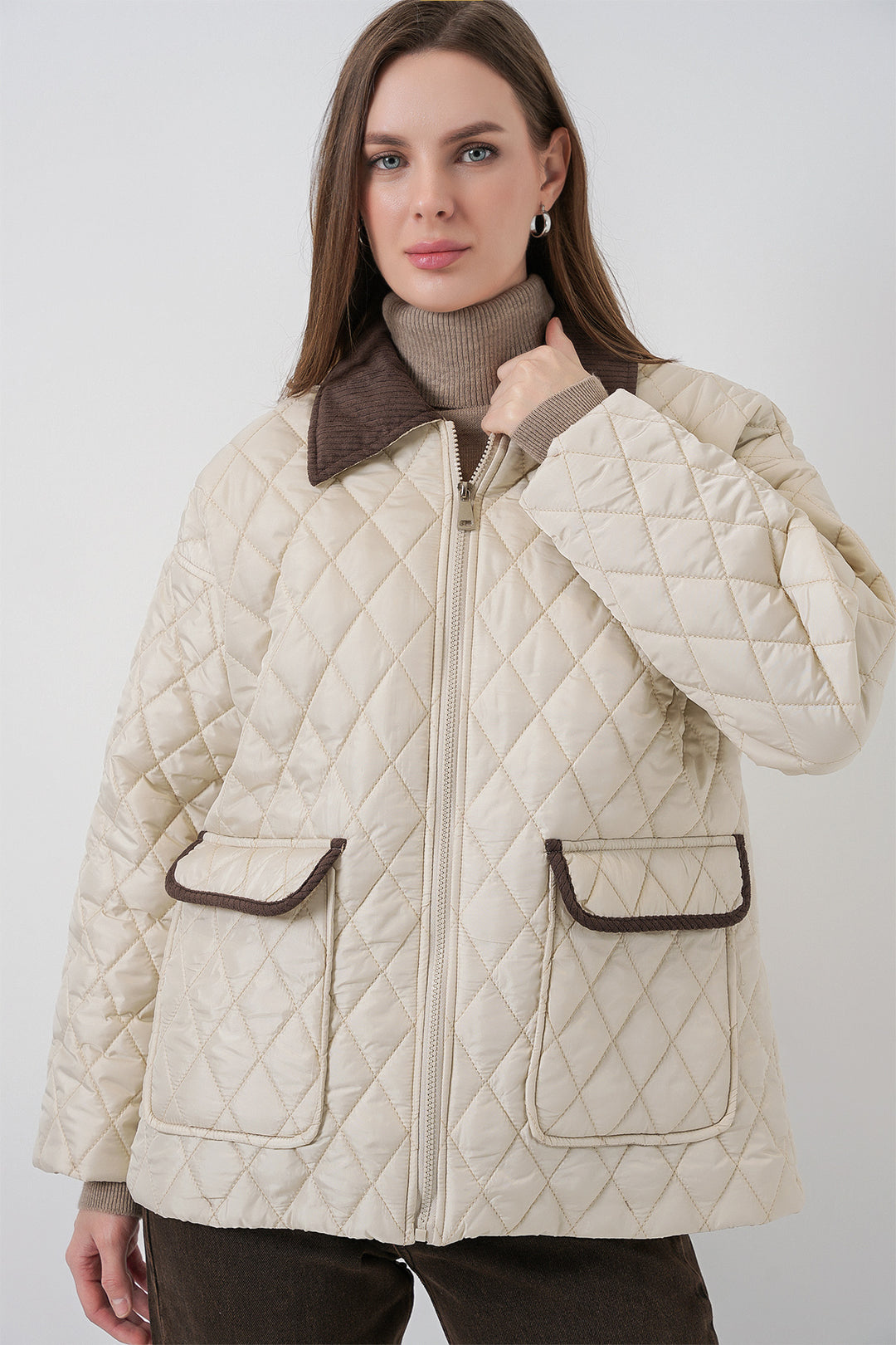 BGD Women Kadın Kapitone Overisze Mont 5229 - Ekru - Chieri