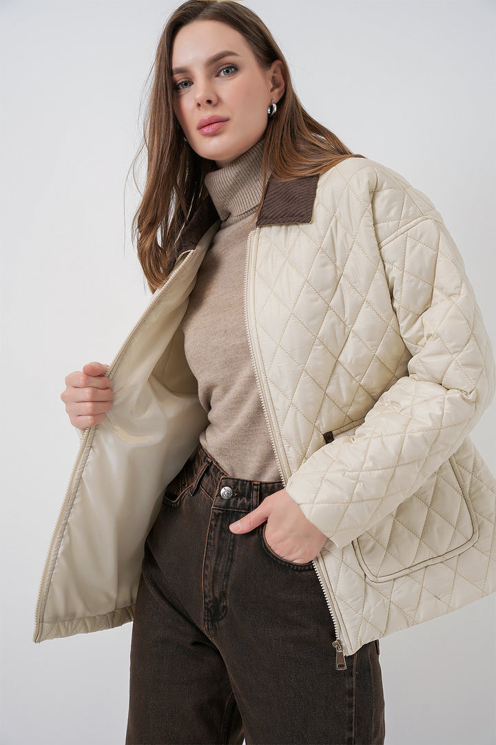 BGD Women Kadın Kapitone Overisze Mont 5229 - Ekru - Chieri