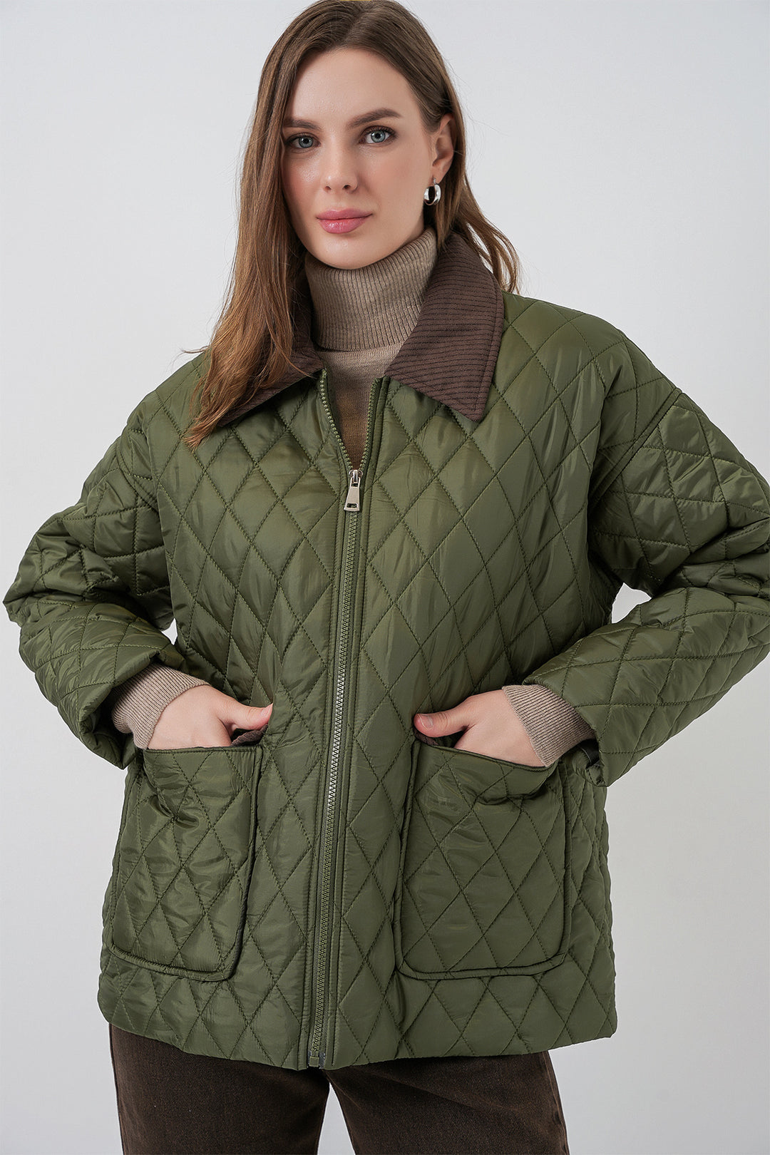 BGD Women Women's Quilted Oversized Coat 5229 - Khaki - Oakville
