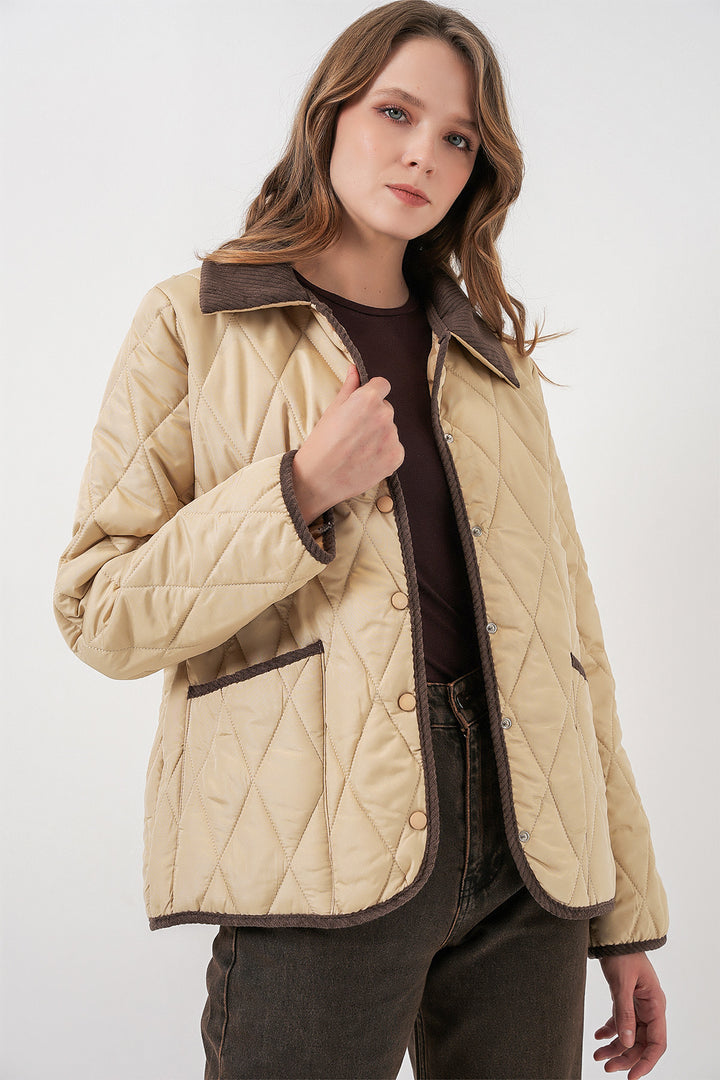 BGD Women Women's Quilted Oversize Coat 5226 - Beige - Progreso