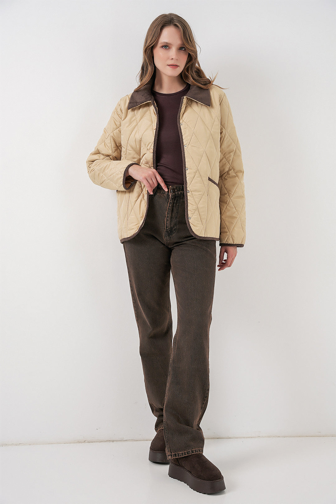 BGD Women Women's Quilted Oversize Coat 5226 - Beige - Progreso