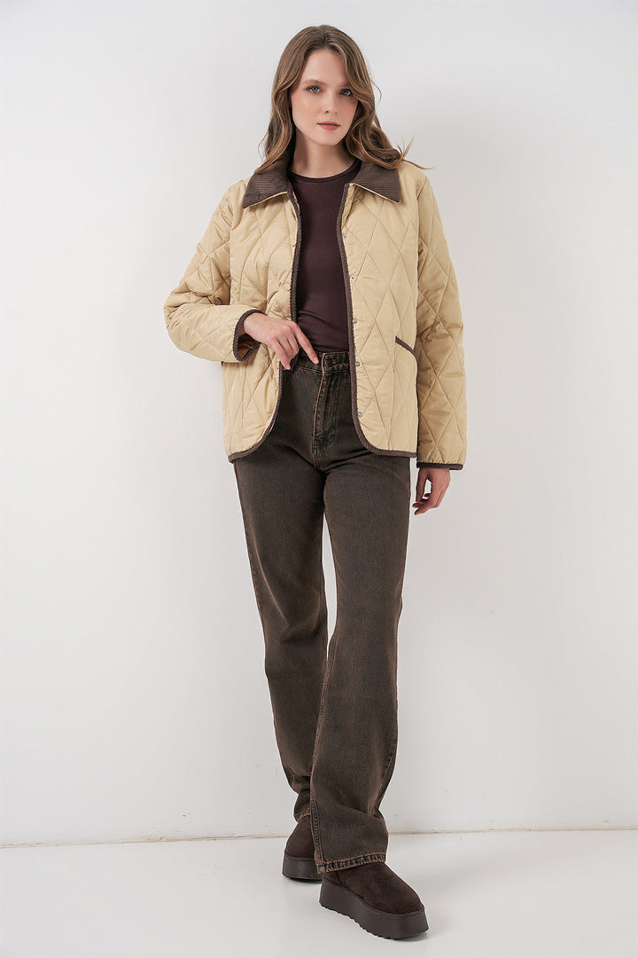 BGD Women Women's Quilted Oversize Coat 5226 - Beige - Progreso