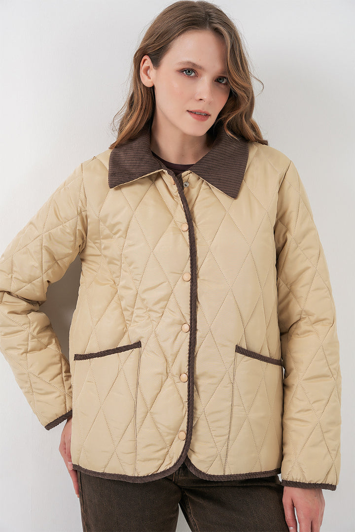 BGD Women Women's Quilted Oversize Coat 5226 - Beige - Progreso
