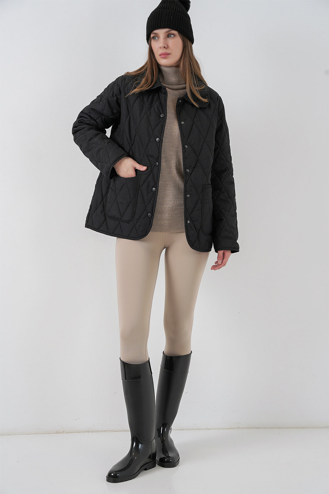 BGD Women Women's Quilted Oversize Coat 5226 - Dark Black - Grimbergen