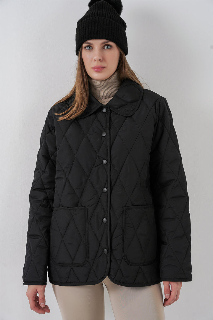 BGD Women Women's Quilted Oversize Coat 5226 - Dark Black - Grimbergen
