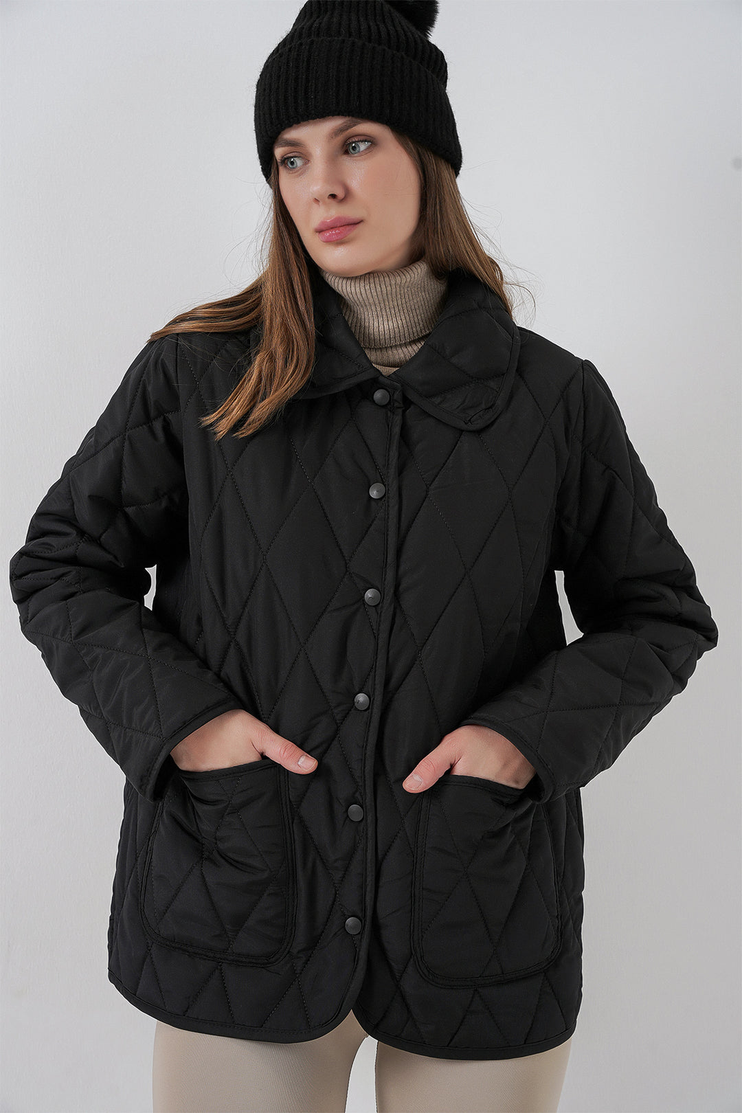 BGD Women Women's Quilted Oversize Coat 5226 - Dark Black - Grimbergen