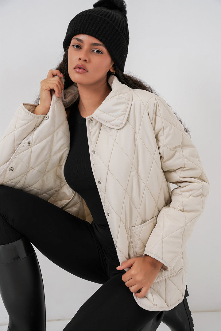 BGD Women Kadın Kapitone Oversize Mont 5226 - Ekru - Acámbaro
