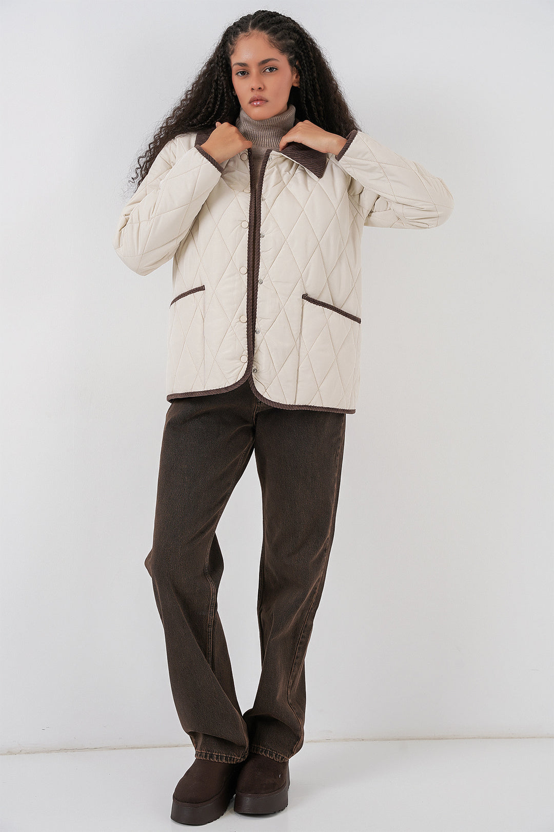 BGD Women Kadın Kapitone Oversize Mont 5226 - Ekru Kahve - Mairena del Aljarafe