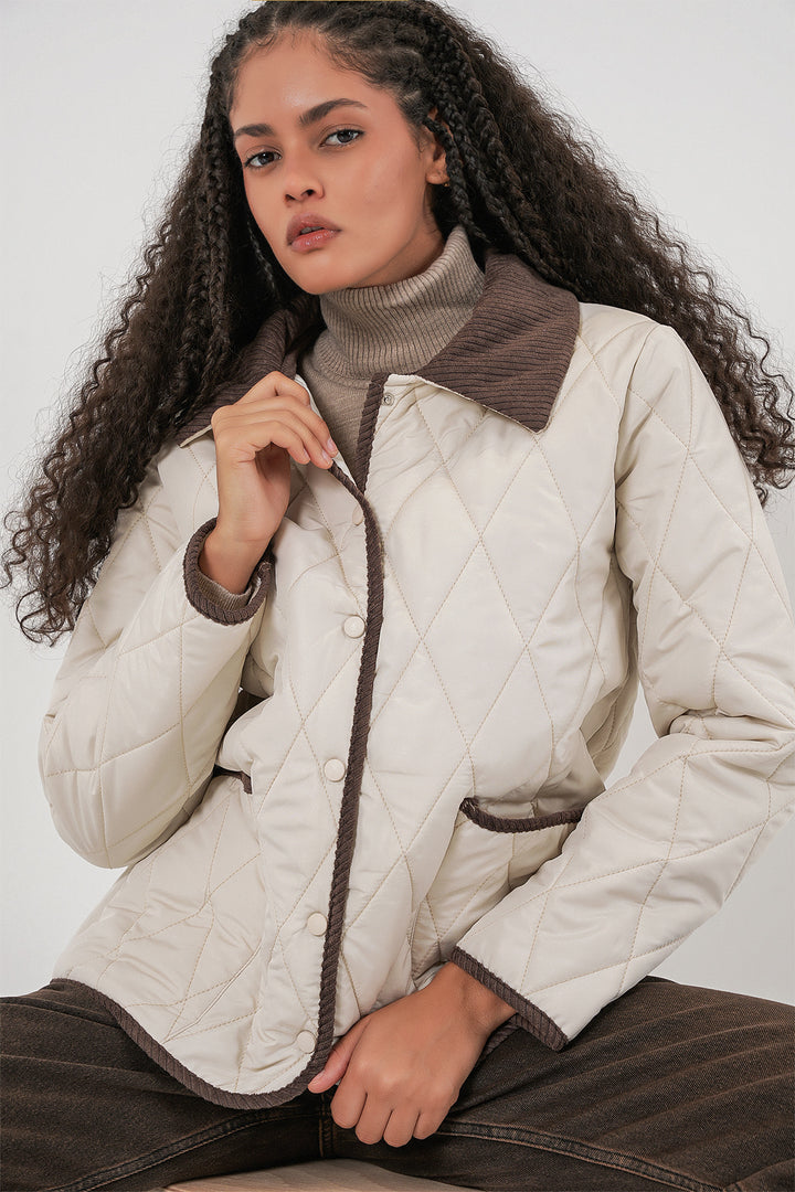 BGD Women Kadın Kapitone Oversize Mont 5226 - Ekru Kahve - Mairena del Aljarafe